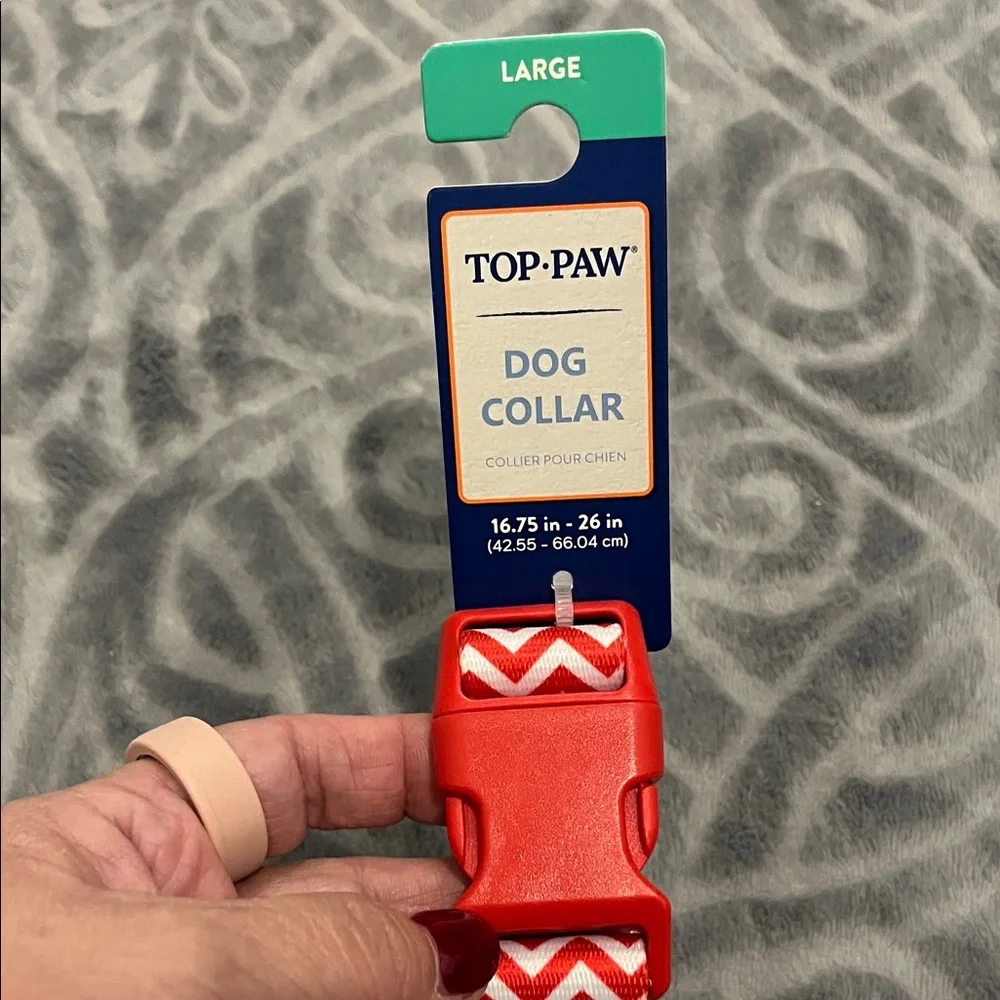 Top Paw Dog Collar size L & Matching 4’ Leash in Red & White Chevron Pattern NWT